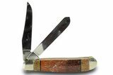 Pocket Knife With Fossil Dinosaur Bone (Gembone) Inlays #370829-3